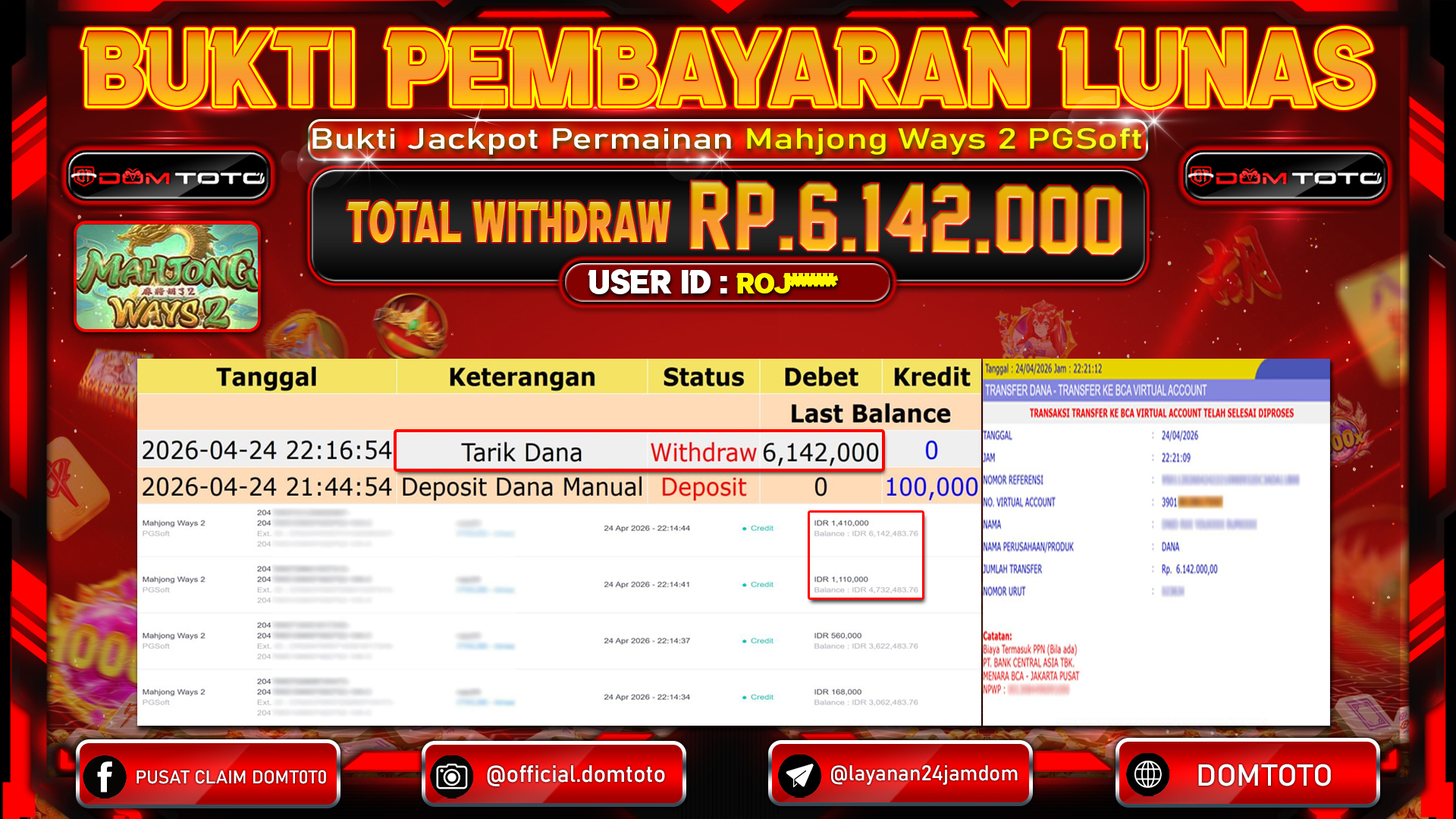 JACKPOT SLOT Mahjong Ways 2 PGSoft 24 APRIL 2026